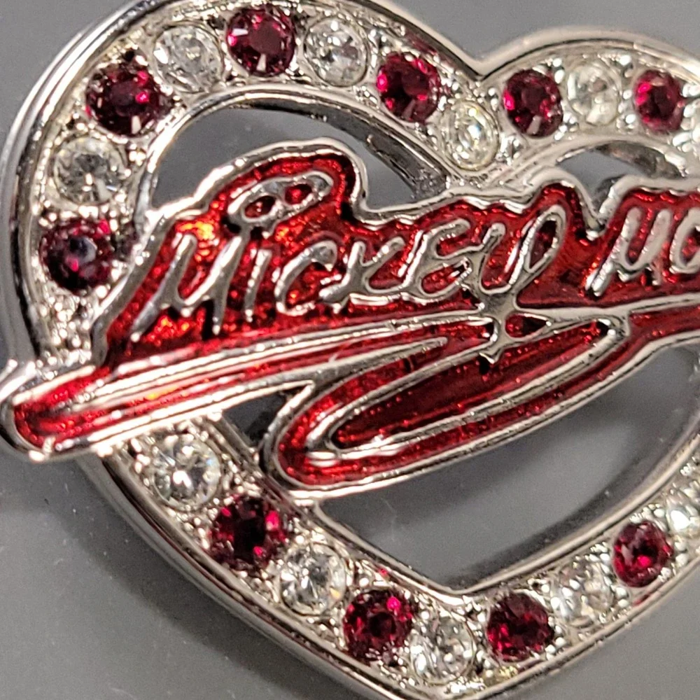 Swarovski Disney Brooch Mickey Mouse Heart Pin Silver Tone Red Crystal Jewelry